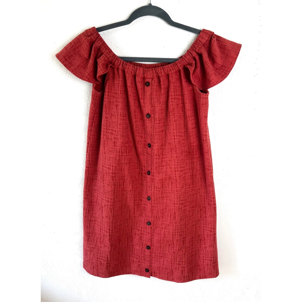 Madewell Texture and Thread Off Shoulder Dress Size XS Flutter Sleeve‎ Orange